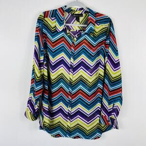 Lane Bryant Plus Size 14 Zig Zag Long Sleeve Button Shirt Top